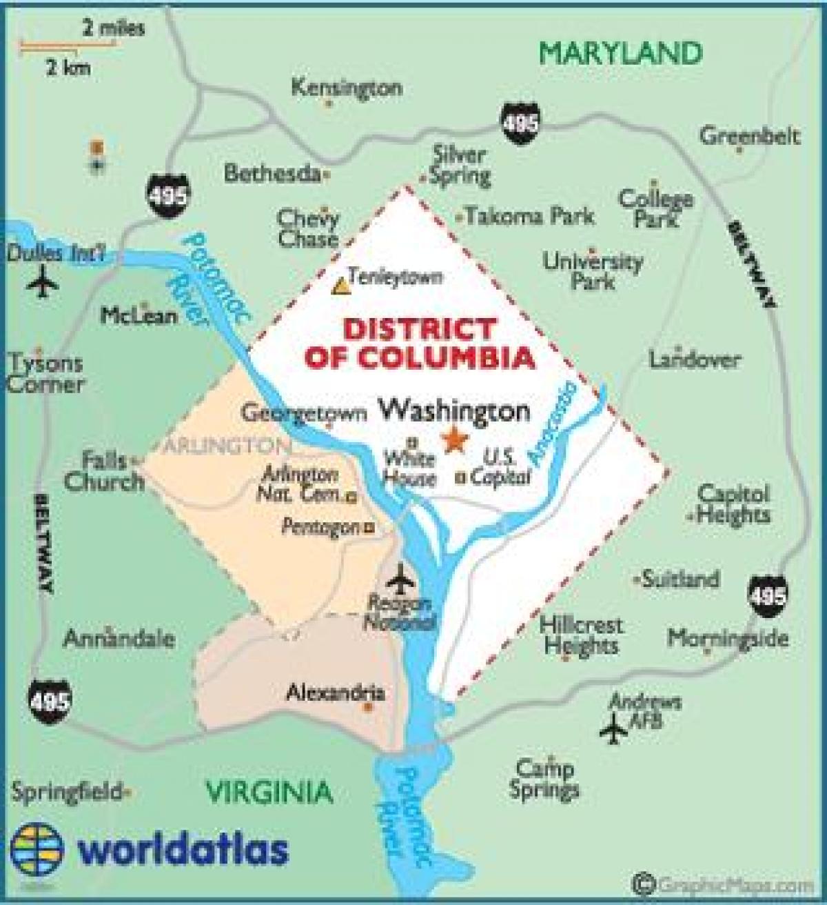 Вашингтон и Вашингтон карта