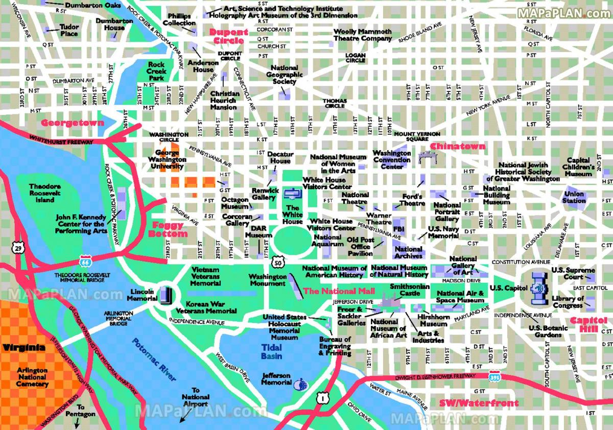 туристичке атракције Вашингтон дц карта