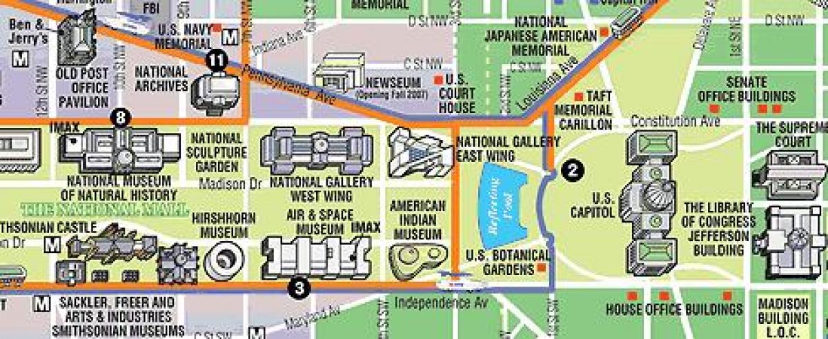 карта музеја Вашингтон ДЦ и споменици