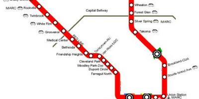 Вашингтон ДЦ метро црвена линија мапи